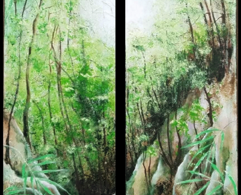 GRÜN (2021) Dyptichon Oel auf Leinwand 100 x 40 cm